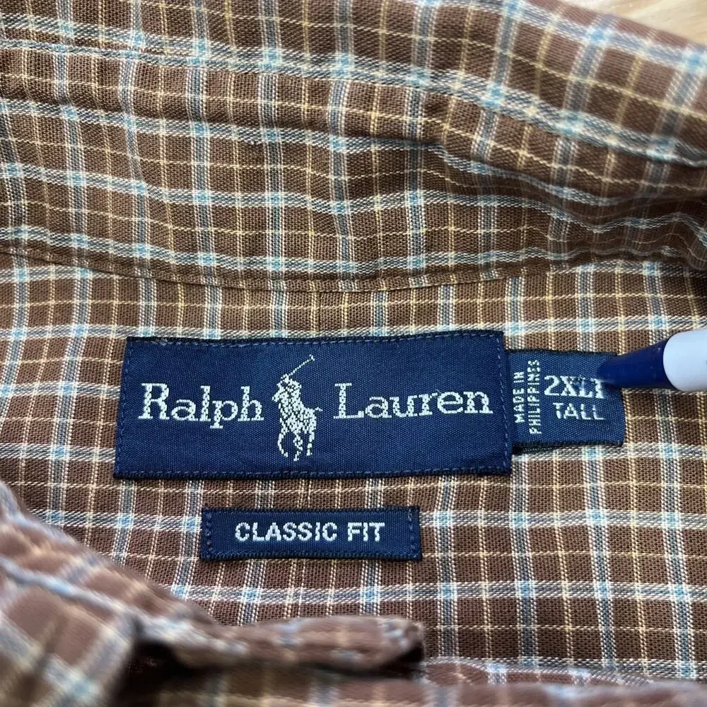 Ralph Lauren Classic Fit Button Down Shirt Men's 2XLT Brown Plaid Check Preppy - Picture 2 of 10